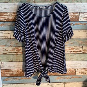 COTTON BLEU Navy/White Stripe Tie Front Top/Blouse